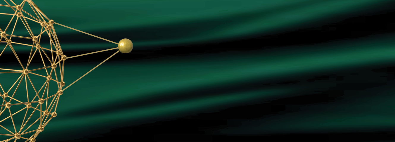 Peapack Private Green satin background with gold globe