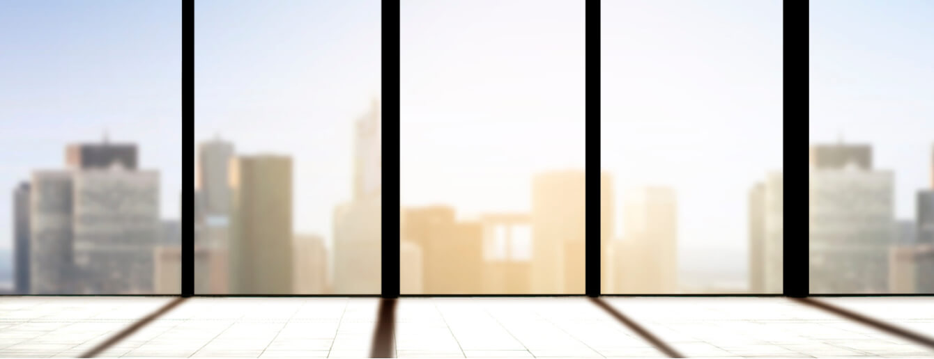 modern window looking at city